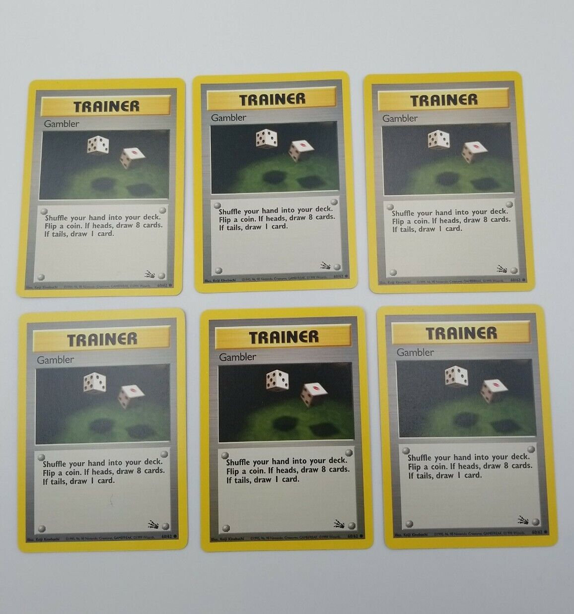 Set of 6 Pokmon Cards TCG Gambler Fossil 60 Regular Unlimited Common