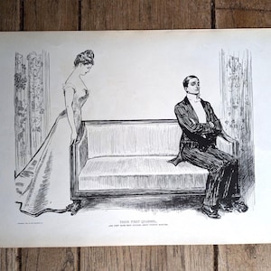 Original 1900 &quot;Their First Quarrel&quot; Charles Gibson 2 Sided Print Art 17&quot; x 11&quot;