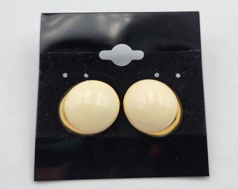 Monet Brand Gold Tone & White Pierced Stud Earrings Signed 1"