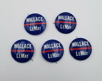 Lot of 5 Wallace LeMay 1968 Presidential Election Campaign Political Pins 1"