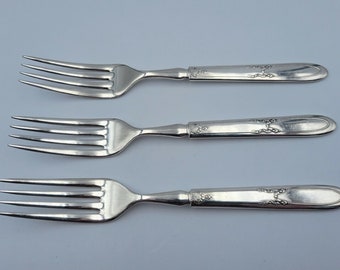 3 Solid Handle Dinner Forks ~ Panama by Yourex Silverplate Flatware 7 1/4"