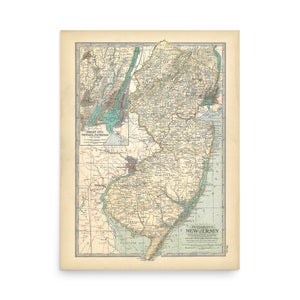 1897 New Jersey Antique Map Poster Print