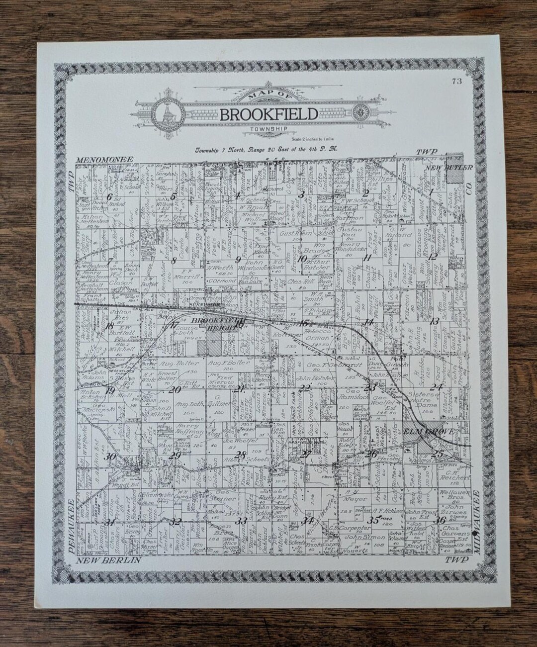 Vintage 1914 Plat Map Print~ Brookfield Township Waukesha County ...