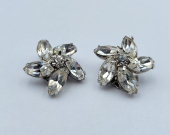 Gorgeous Rhinestone Cubic Zirconia CZ Clip On Flower Earrings 3/4" Diameter