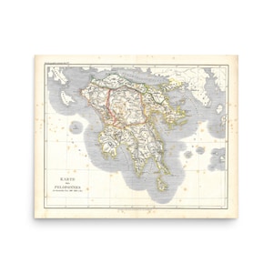 1856 German Historical Map of Ancient Greece 500-300 BC Poster Print
