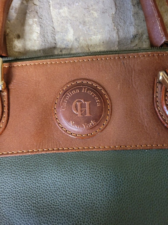 Vintage Carolina Herrera Green and Brown Leather … - image 7