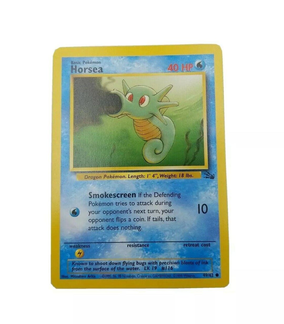 1995 horsea pokemon card Vintage Common - 1st Edition Horsea Fossil Non-Holo Pokemon Card 49/62