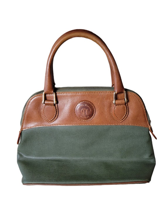 Vintage Carolina Herrera Green and Brown Leather … - image 1