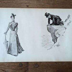 Original 1900 &quot;The Riviera&quot; Woman Charles Gibson Girl 2 Sided Print Art 17&quot;x11&quot;