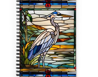 Great Blue Heron Bird Stained Glass Window Art Spiral Notebook