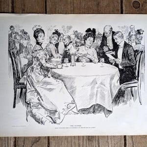 Original 1900 &quot;The Supper&quot; Charles Gibson Girl 2 Sided Print Art 17&quot; x 11&quot;
