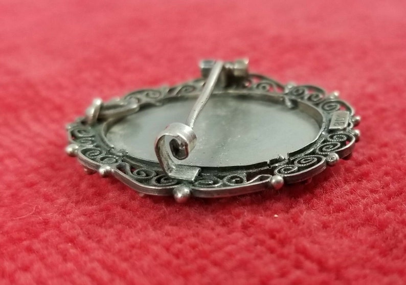 Vintage Hand Painted 800 Silver Pin Brooch Pendant St Fabiola Henner Filigree