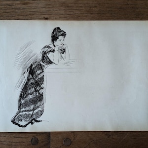 Original 1900 Mr Pip & Woman Charles Gibson Girl 2 Sided Print Art 17&quot;x11&quot;