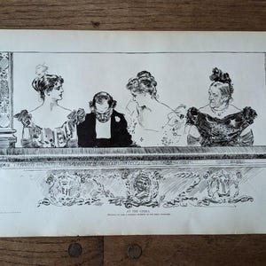 Original 1900 &quot;At The Opera&quot; American Charles Gibson Girl 2 Sided Print 17&quot;x11&quot;