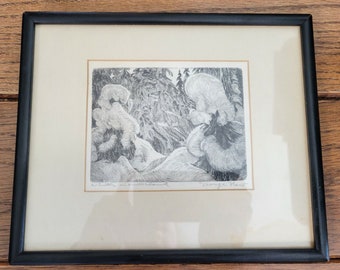 Original Winter Wonderland Etching Artist Dr. George New Signed Framed 7.5" x 9"