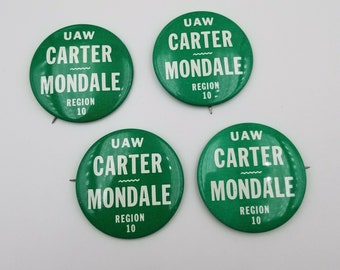 Vintage Carter Mondale Pinback Button Re Election Campaign Pin Green White United States Presidential Campaign Souvenir PanchosPorch