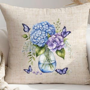 Floral Decorative Pillowcase, Botanical Home Decor, Butterfly Accent Pillow Cover, Couch Cushion Case, Spring Gift Idea