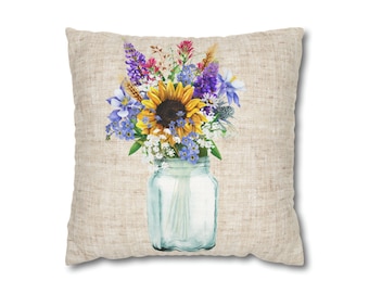 Wildflower Bouquet Pillow Cover: Spring Farmhouse Decor