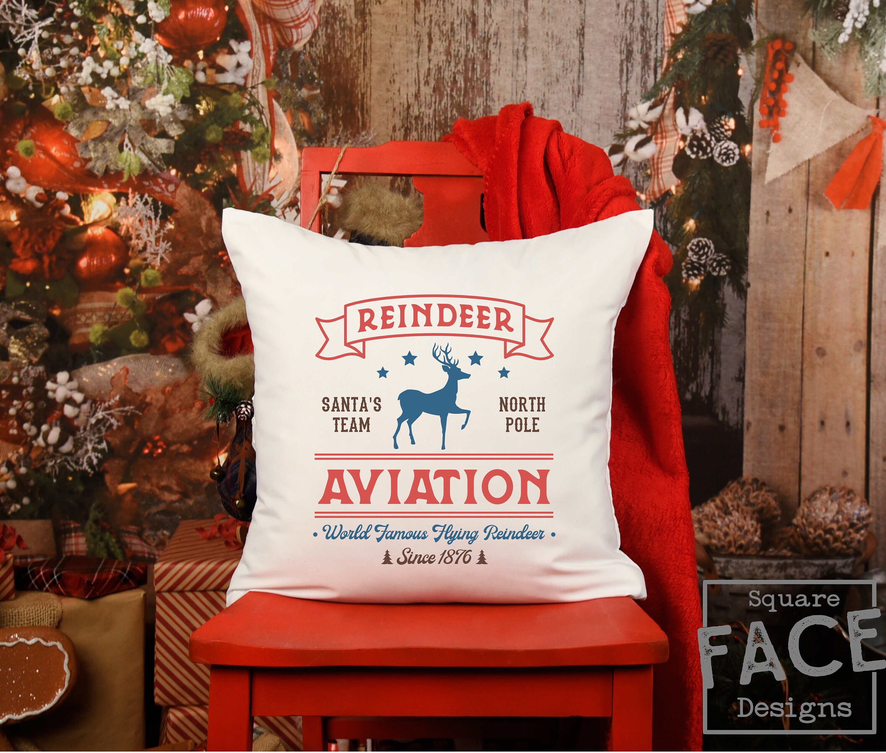 Farmhouse Christmas Pillow Cover – Reindeer Aviation Design - Etsy