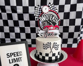 Race Car Birthday Cake Topper, Vintage Race Car Birthday, Two Fast Birthday, Fast One Birthday Cake Topper, Two Fast Party