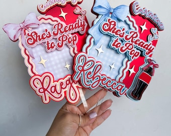Décoration de gâteau pour baby shower, « Elle est prête à éclater », thème soda pop, décoration en papier cartonné