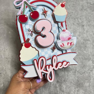 Retro Cherry Birthday Cake Topper: Ice Cream Party Decor