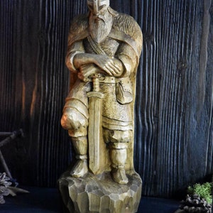 Wooden statue of Nordic Warrior Berserk, Norse mythology, pagans altar decor