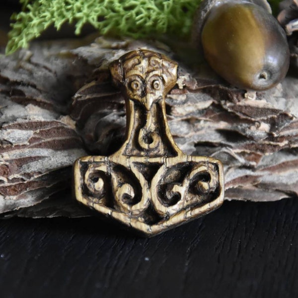 Hand carved wooden pendant Mjölnir, hummer of Thor, Thor's hummer, Mjolnir, wooden pendant, Norse mythology