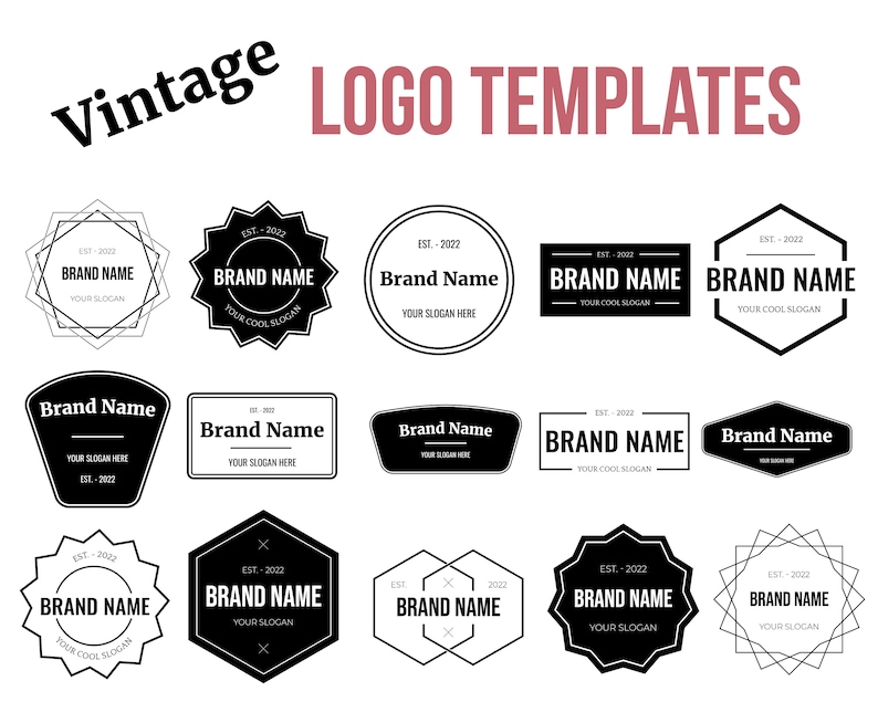 Vintage black and white patch style logo templates editable with vector software