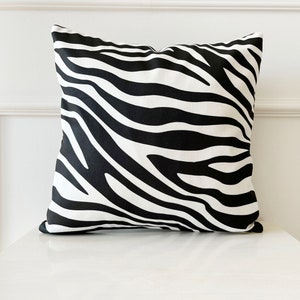 Zebra Pattern Pillow, Black & White Pillow, Animal Print Pillow, All Size Pillow, Polyester Pillow, 18 x 18 Accent Pillow, Throw Pillow image 1