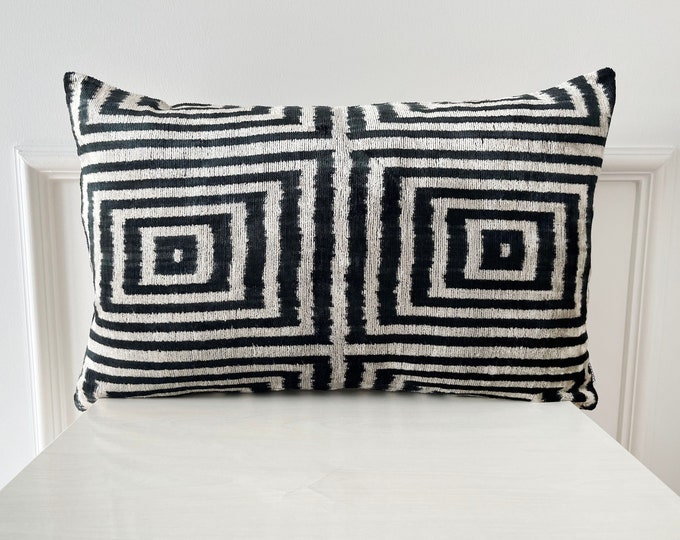 Black & Beige Pillow Cover Ikat Velvet Pillow Silk Ikat Etsy