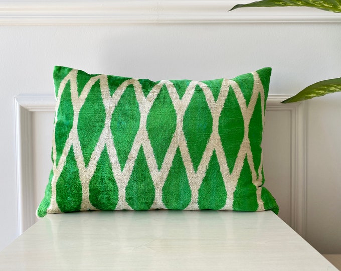 Green Ikat Pillow Cover Silk Ikat Pillowcase Velvet Ikat Etsy