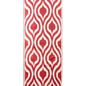 Red White Ogee Silk Fabric, Silk Ikat Cloth, Handwoven Vibrant Silk Textile, Traditional Colorful Uzbek Fabric, Silk Ikat Fabric by the Yard