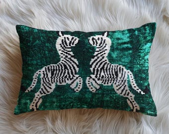 Handwoven Velvet Ikat Zebra Pillow: Jungle Safari Home Decor