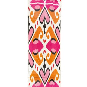 Pink Orange Silk Fabric, Silk Ikat Cloth, Handwoven Vibrant Silk Textile, Traditional Colorful Uzbek Fabric, Silk Ikat Fabric by the Yard