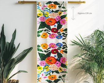 Floral Velvet Fabric – Multicolor Ikat Textile – Handwoven Silk Cloth – Decorative Floral Pattern – Fabric By The Yard – Upholstery Velvet