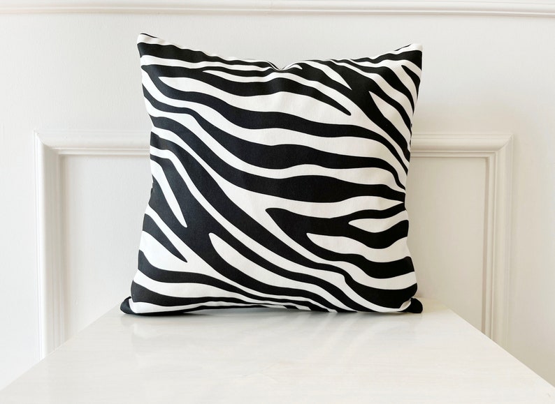 Zebra Pattern Pillow, Black & White Pillow, Animal Print Pillow, All Size Pillow, Polyester Pillow, 18 x 18 Accent Pillow, Throw Pillow image 1