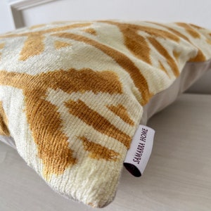 Gold Geometric Pillow Cover, Orange Chevron Velvet Pillow, Silk Ikat Pillowcase, Ikat Cushion, Throw Pillows, Light Brown Lumbar Pillows image 5
