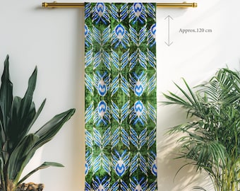 Peacock Feather Fabric – Green Velvet Ikat Wholesale – Handwoven Silk Textile – Decorative Upholstery Cloth – Fabric By The Yard –Silk Cloth