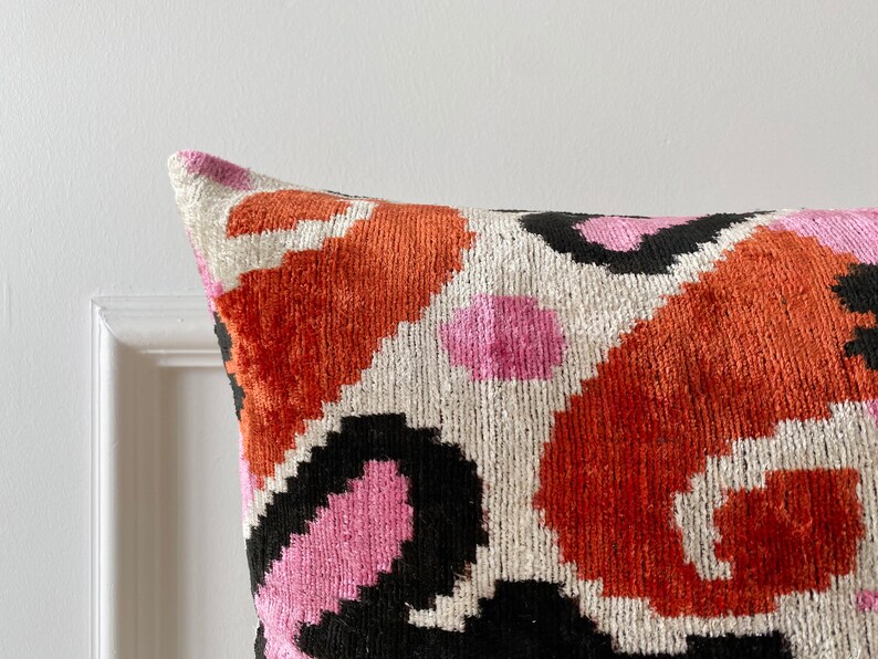 Orange Pink Ikat Pillow Cover Silk Ikat Pillowcase Velvet Etsy