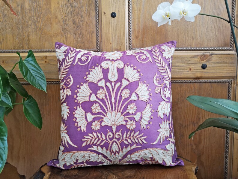 Purple Suzani Cushion Cover Suzani Throw Pillow Lumbar Etsy