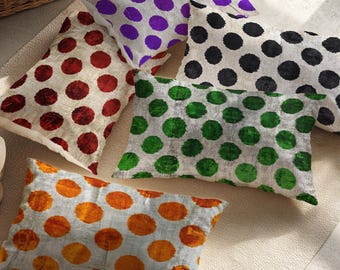 Handwoven Silk Velvet Ikat Pillow Cover: Polka Dot Accent Cushion
