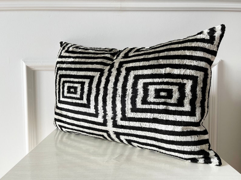 Black & Beige Pillow Cover Ikat Velvet Pillow Silk Ikat Etsy