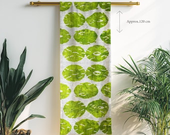 Handwoven Silk Velvet Ikat Fabric: Green & White Circle Pattern
