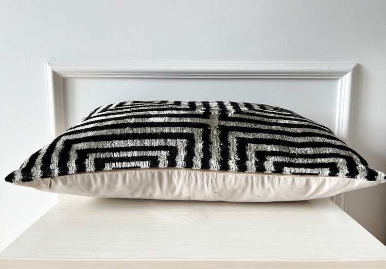 Black & Beige Pillow Cover Ikat Velvet Pillow Silk Ikat Etsy