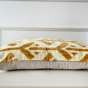 Gold Geometric Pillow Cover, Orange Chevron Velvet Pillow, Silk Ikat Pillowcase, Ikat Cushion, Throw Pillows, Light Brown Lumbar Pillows image 4