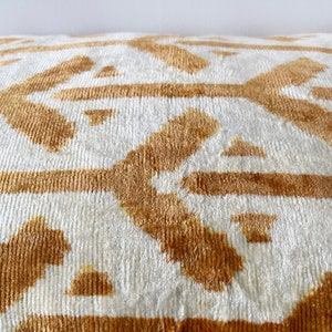 Gold Geometric Pillow Cover, Orange Chevron Velvet Pillow, Silk Ikat Pillowcase, Ikat Cushion, Throw Pillows, Light Brown Lumbar Pillows image 6