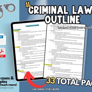 2024 Criminal Law 1L Outline Blueprint: Navigate & Ace Your Exams with this 33-page outline with rules, cases, and examples!