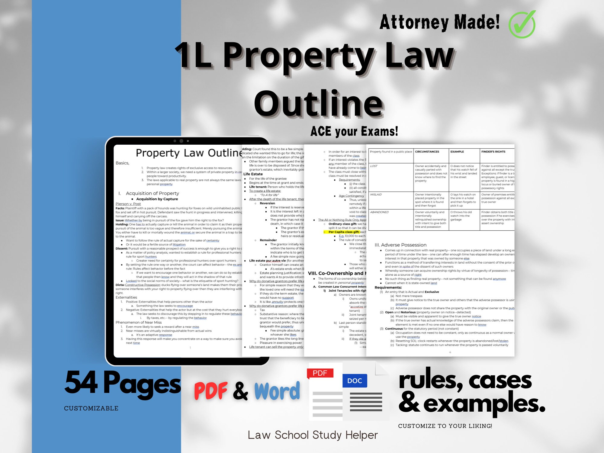 2023 57page 1L PROPERTY Law OUTLINE Essential 1L Property Law Study