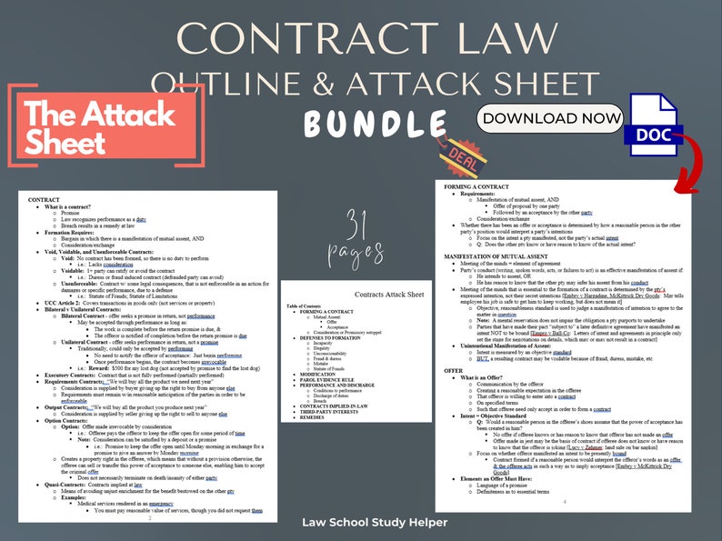 2023 1L Ultimate CONTRACTS LAW Outline & Attack Sheet to Help You Ace